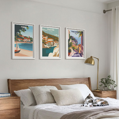 Lot de 3 tableaux pour salon Illustrations de villes balnéaires