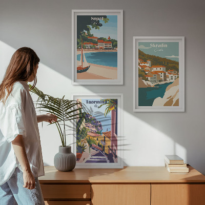 Lot de 3 tableaux pour salon Illustrations de villes balnéaires