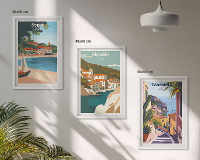 Lot de 3 tableaux pour salon Illustrations de villes balnéaires