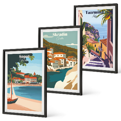 Lot de 3 tableaux pour salon Illustrations de villes balnéaires