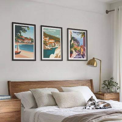 Lot de 3 tableaux pour salon Illustrations de villes balnéaires