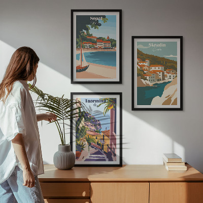 Lot de 3 tableaux pour salon Illustrations de villes balnéaires