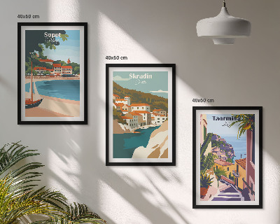 Lot de 3 tableaux pour salon Illustrations de villes balnéaires
