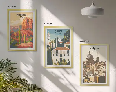 Cadre photo mural représentant les vues rétro de Sedona, Sintra et La Valette