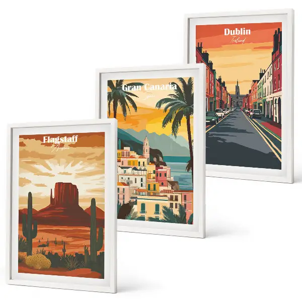 Lot de 3 tableaux pour salon représentant des paysages de villes naturelles