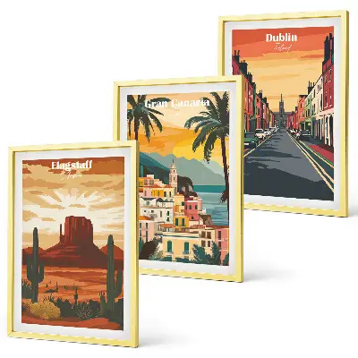 Lot de 3 tableaux pour salon représentant des paysages de villes naturelles
