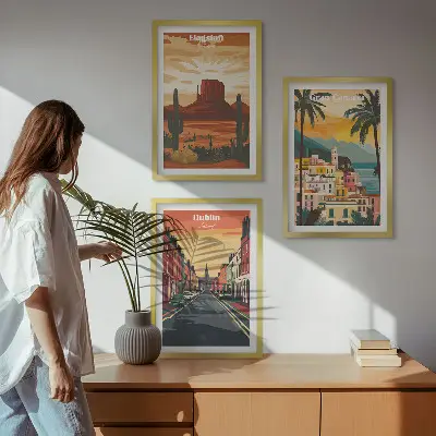 Lot de 3 tableaux pour salon représentant des paysages de villes naturelles