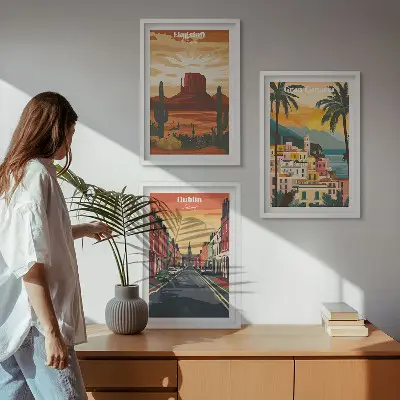 Lot de 3 tableaux pour salon représentant des paysages de villes naturelles