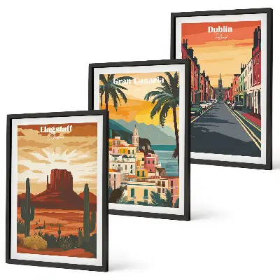 Lot de 3 tableaux pour salon représentant des paysages de villes naturelles