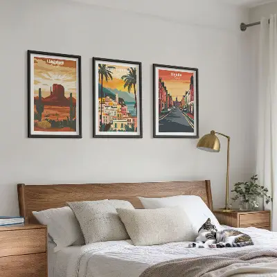 Lot de 3 tableaux pour salon représentant des paysages de villes naturelles