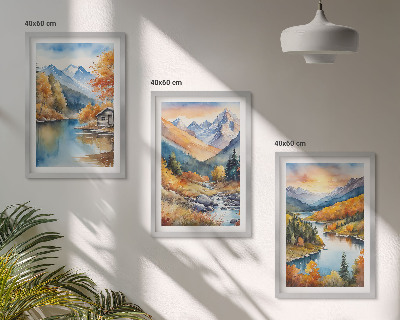 Lot de 3 tableaux pour salon Paysage de montagne rivière automne