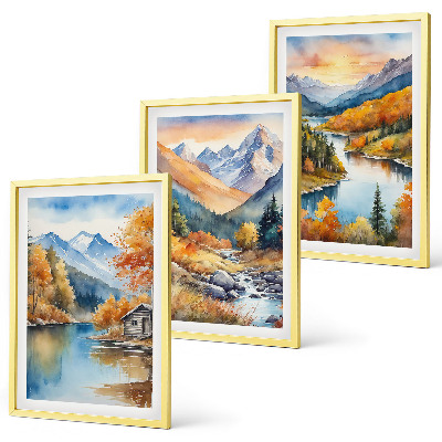 Lot de 3 tableaux pour salon Paysage de montagne rivière automne