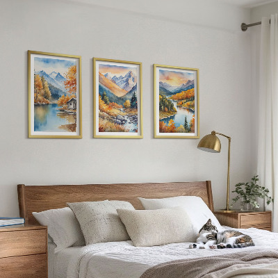 Lot de 3 tableaux pour salon Paysage de montagne rivière automne