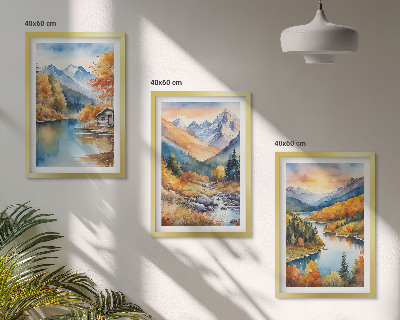 Lot de 3 tableaux pour salon Paysage de montagne rivière automne