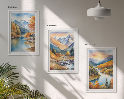 Lot de 3 tableaux pour salon Paysage de montagne rivière automne