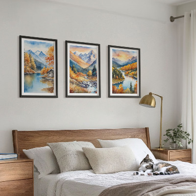 Lot de 3 tableaux pour salon Paysage de montagne rivière automne