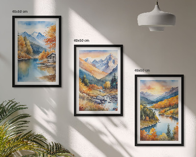 Lot de 3 tableaux pour salon Paysage de montagne rivière automne