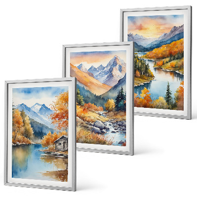 Lot de 3 tableaux pour salon Paysage de montagne rivière automne