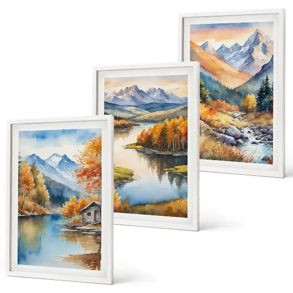 Cadre photo mural représentant une rivière de montagne avec des arbres en automne