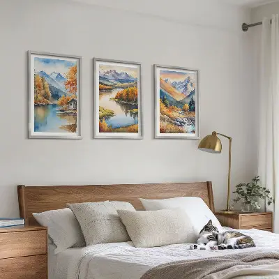 Cadre photo mural représentant une rivière de montagne avec des arbres en automne