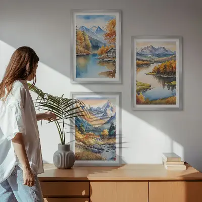 Cadre photo mural représentant une rivière de montagne avec des arbres en automne