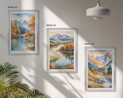 Cadre photo mural représentant une rivière de montagne avec des arbres en automne
