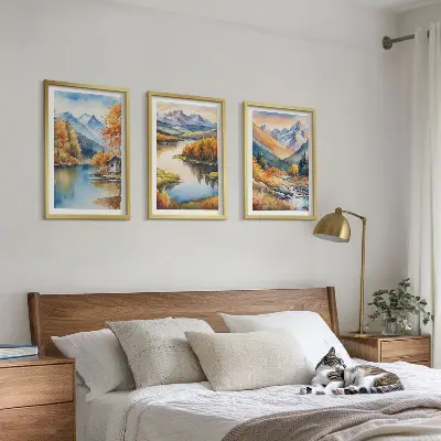 Cadre photo mural représentant une rivière de montagne avec des arbres en automne