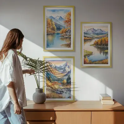 Cadre photo mural représentant une rivière de montagne avec des arbres en automne