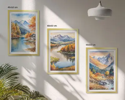 Cadre photo mural représentant une rivière de montagne avec des arbres en automne