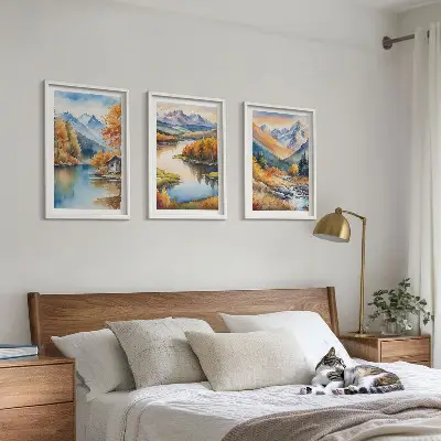Cadre photo mural représentant une rivière de montagne avec des arbres en automne
