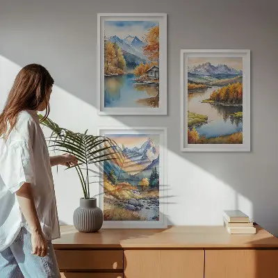 Cadre photo mural représentant une rivière de montagne avec des arbres en automne