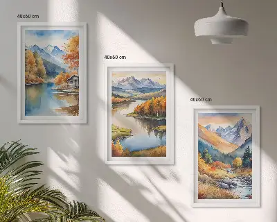 Cadre photo mural représentant une rivière de montagne avec des arbres en automne