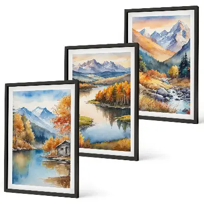 Cadre photo mural représentant une rivière de montagne avec des arbres en automne