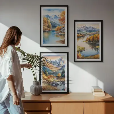 Cadre photo mural représentant une rivière de montagne avec des arbres en automne
