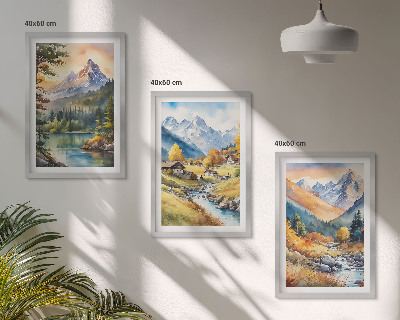 Lot de 3 tableaux pour salon Paysage montagneux avec une rivière