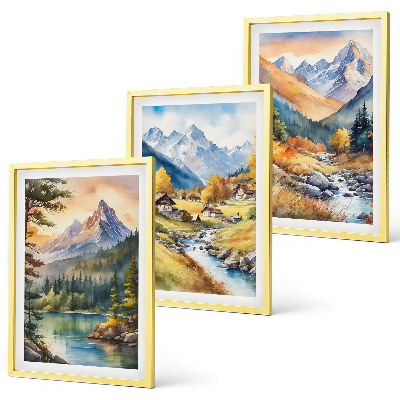 Lot de 3 tableaux pour salon Paysage montagneux avec une rivière