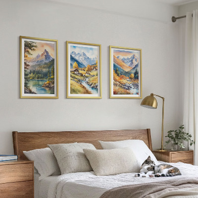 Lot de 3 tableaux pour salon Paysage montagneux avec une rivière