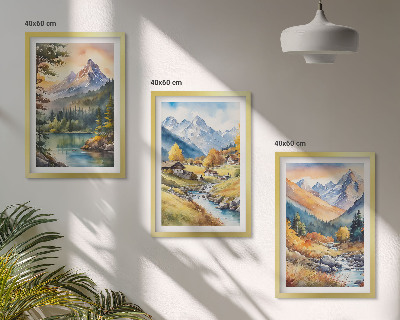 Lot de 3 tableaux pour salon Paysage montagneux avec une rivière