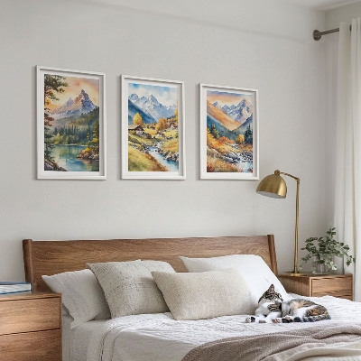 Lot de 3 tableaux pour salon Paysage montagneux avec une rivière