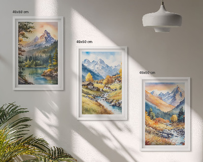 Lot de 3 tableaux pour salon Paysage montagneux avec une rivière