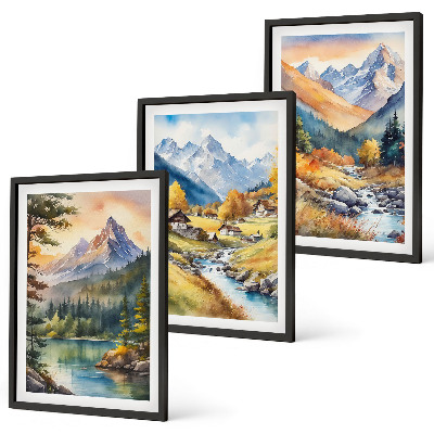 Lot de 3 tableaux pour salon Paysage montagneux avec une rivière