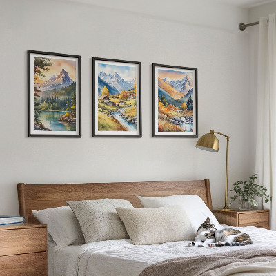 Lot de 3 tableaux pour salon Paysage montagneux avec une rivière
