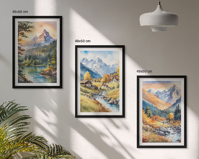Lot de 3 tableaux pour salon Paysage montagneux avec une rivière