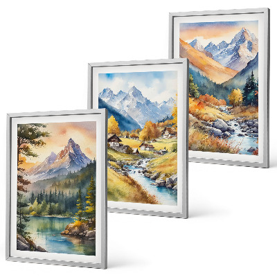 Lot de 3 tableaux pour salon Paysage montagneux avec une rivière