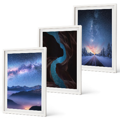 Lot de 3 tableaux pour salon Ciel nocturne, montagnes, paysage hivernal