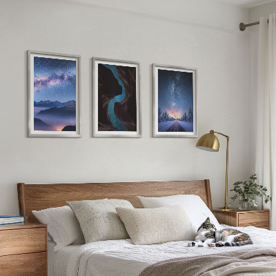 Lot de 3 tableaux pour salon Ciel nocturne, montagnes, paysage hivernal