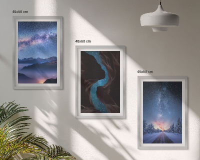 Lot de 3 tableaux pour salon Ciel nocturne, montagnes, paysage hivernal
