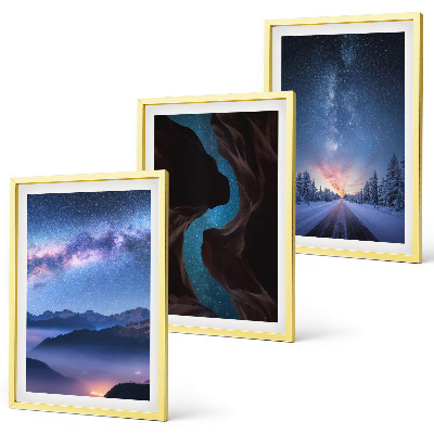 Lot de 3 tableaux pour salon Ciel nocturne, montagnes, paysage hivernal