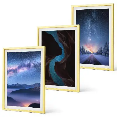 Lot de 3 tableaux pour salon représentant un paysage hivernal de ciel nocturne et de montagnes