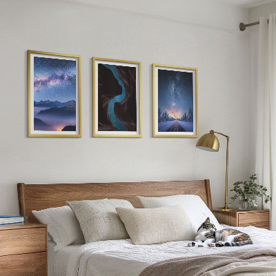 Lot de 3 tableaux pour salon Ciel nocturne, montagnes, paysage hivernal